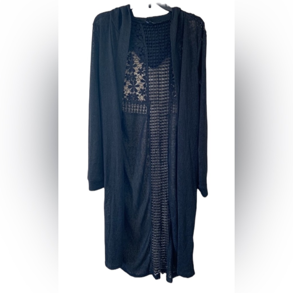 Women’s Black Lace Hooded Swim Beach CoverUp/Duster SIZE XL NWOT